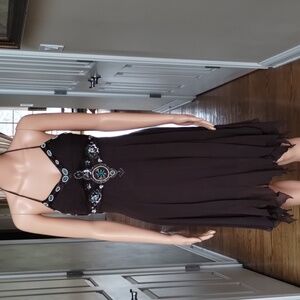 Elegant Brown Sue Wong 100% Silk Halter Dress